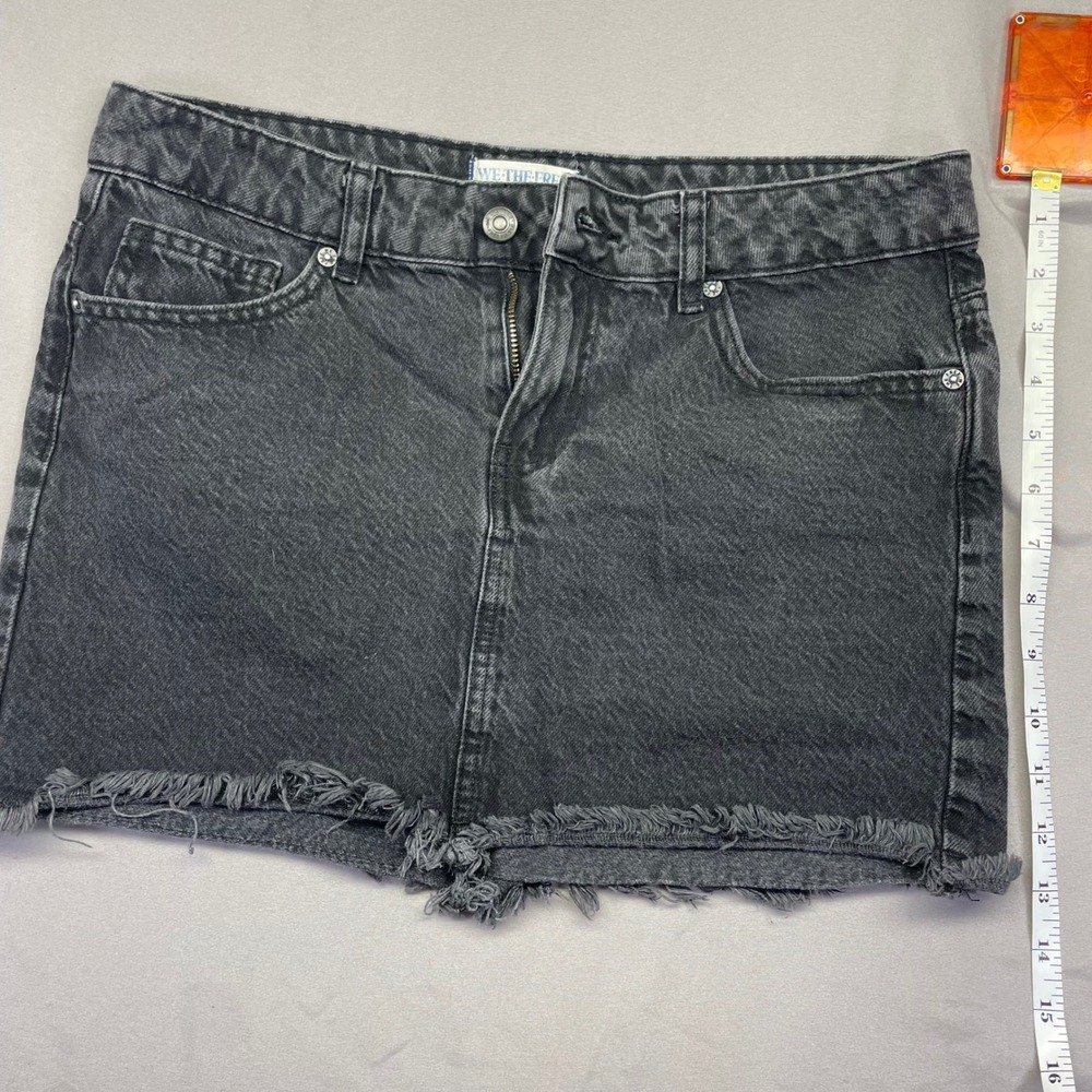 We The Free Free People Black Denim Mini Skirt Raw Hem Frayed Faded Gray 6